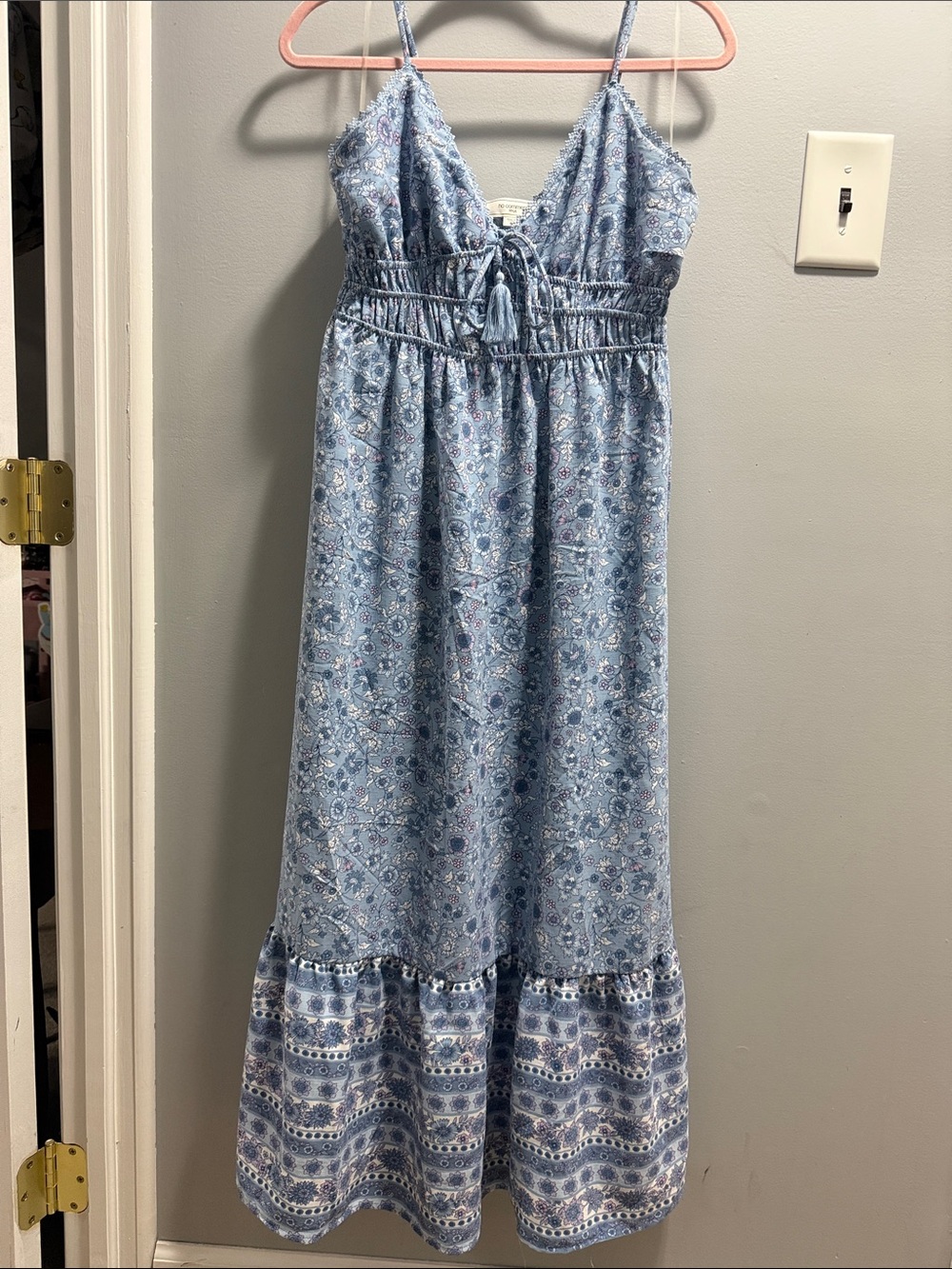 Light Blue Paisley Maxi Dress with Tassel Tie